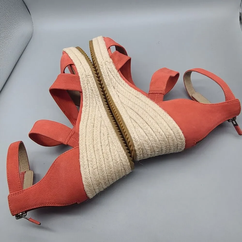 Eileen Fisher sandals Womens Wisp Espadrille Wedge heel  coral ankle US 8 M  new